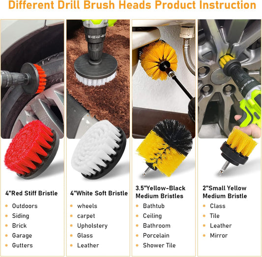 21PCS Car Detailing Drill Brush Kit – Complete Auto Cleaning Set with Drill Brushes, Polishing Pads, Windshield Brush, Wash Mitt, Cleaning Gel & More