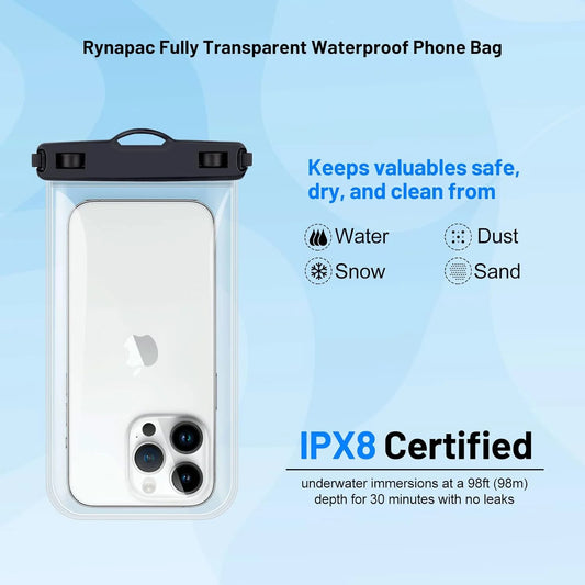 2-Pack Large Waterproof Phone Pouch (Up to 8.5”) – IPX8 Certified Dry Bag with Lanyard for iPhone 16/15/14 Pro Max, Galaxy S23/S22 Ultra – Blue & Orange