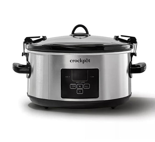 Crock-Pot 7-Quart Cook & Carry Digital Slow Cooker with Countdown Timer + Travel Bag – Stainless Steel