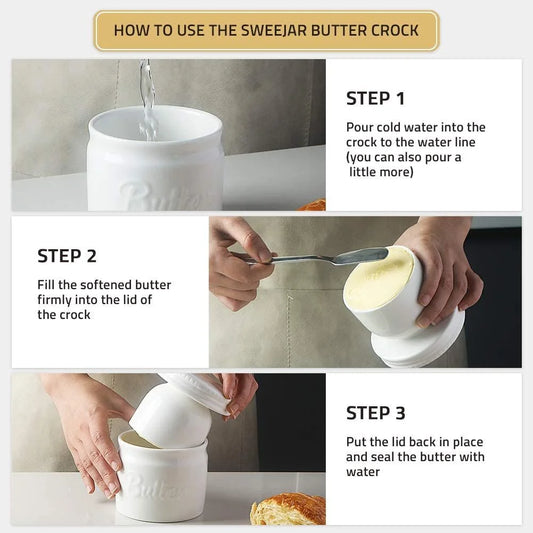 SWEEJAR Porcelain Butter Keeper Crock, French Butter Dish with Water Line, Ceramic Butter Container for Soft Butter (Orange)