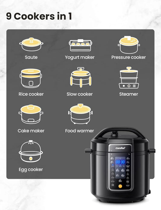 6-Quart Cook Smarter with the 9-in-1 Electric Pressure Cooker – Your All-in-One Kitchen Solution