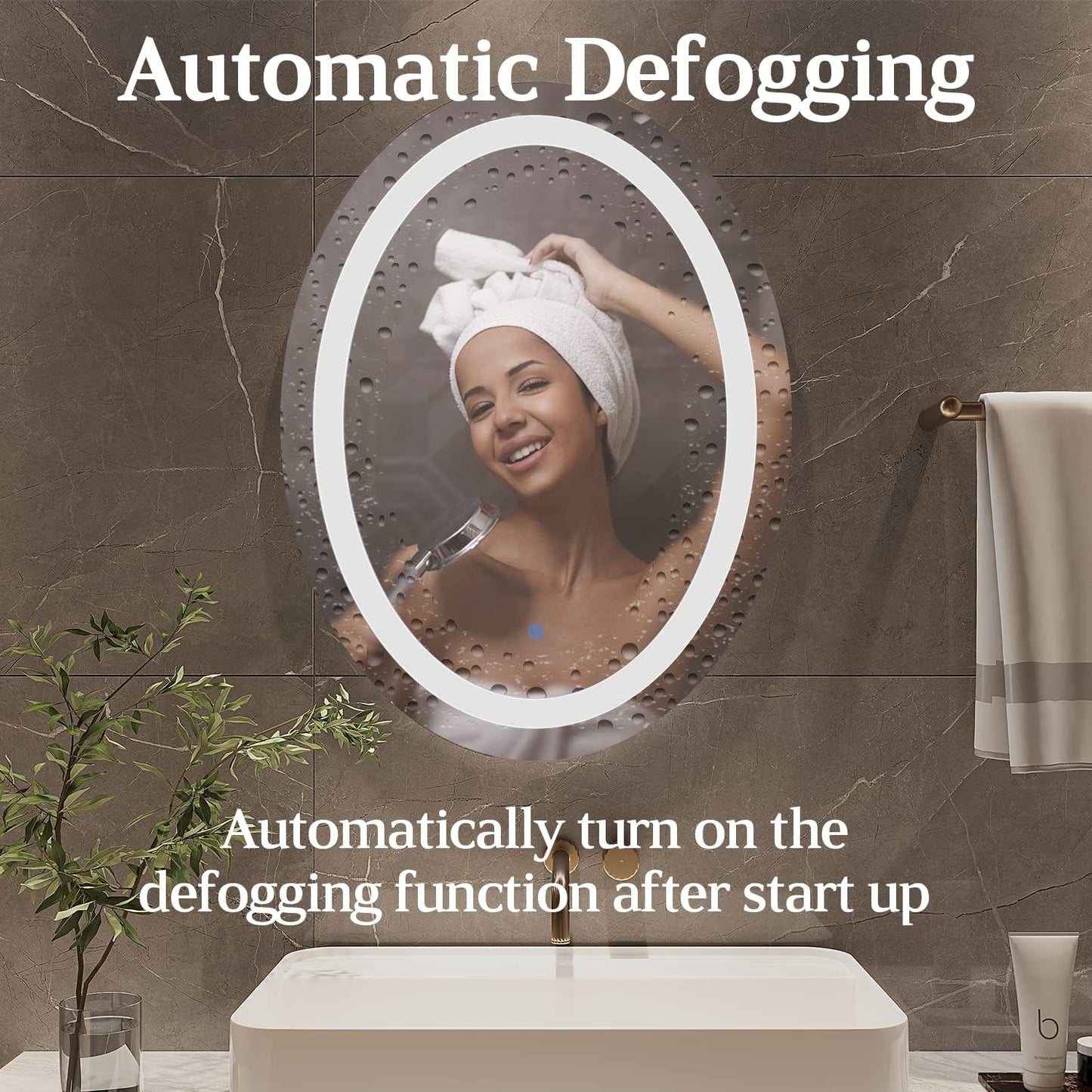32” x 24” Oval LED Bathroom Mirror – Wall-Mounted Vanity Mirror with Adjustable Brightness, Anti-Fog, Smart Touch Controls – Perfect for Bathroom, Bedroom, or Hotel