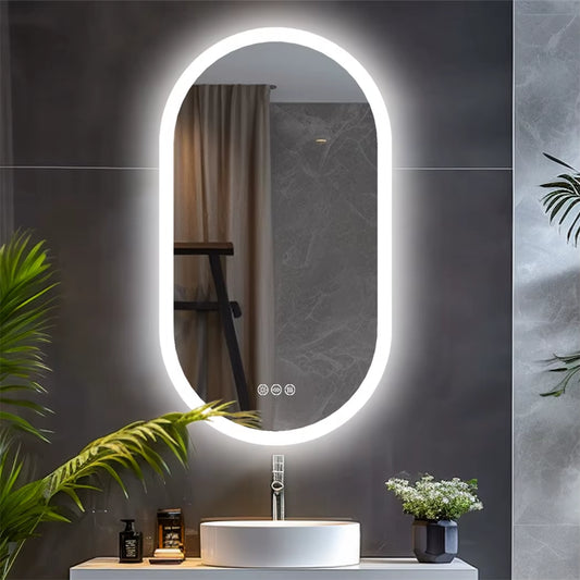 Oval LED Bathroom Mirror – 32”x20” Smart Wall-Mounted Vanity Mirror with Dimmable Lighting, Anti-Fog, Memory Function, 3 Light Modes, IP65 Waterproof, CRI95