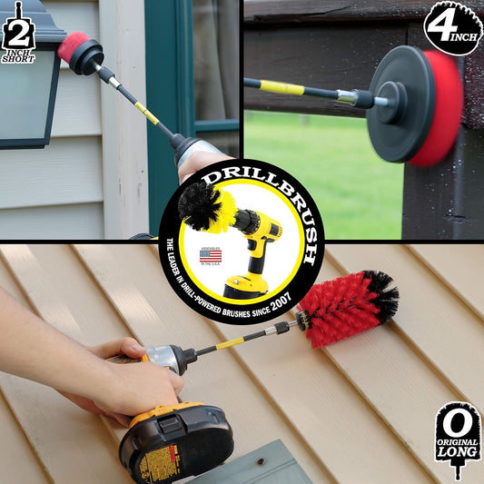 Multi-Surface Drill Brush Set with Long Reach Extension – Heavy-Duty Cleaning Attachment Kit for Marble, Tile, Grout & More – Rotary Tool Scrub Brushes for Power Drill