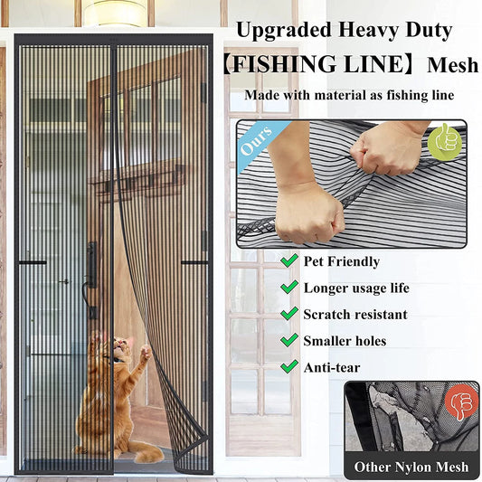 Magnetic Screen Door – Upgraded Full-Strip Magnets & Full Frame Seal, Heavy Duty Mesh with Magnetic Closure for Single, Patio & Sliding Doors