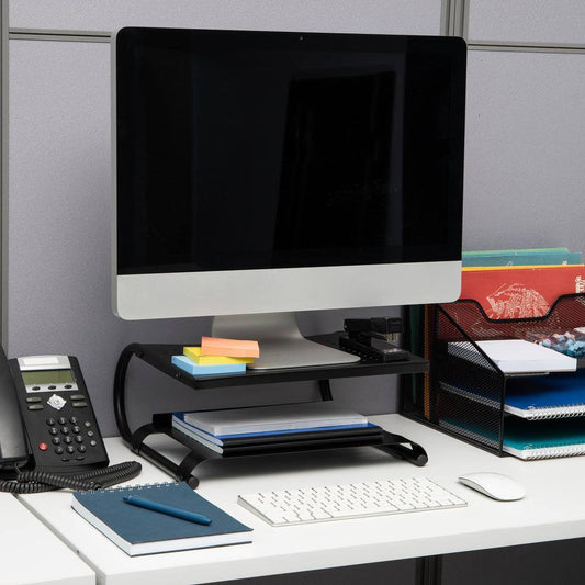 Metal Monitor Stand Riser – 14” x 12.5” Desktop Organizer & Laptop Stand, Black