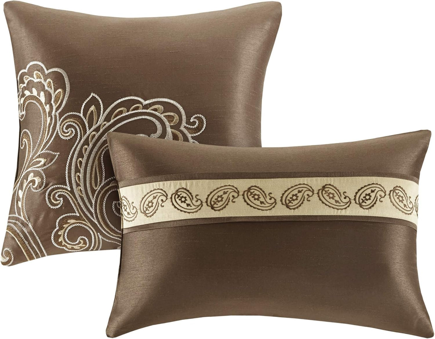 Essentials Brystol 24-Piece Queen Bedding Set – Faux Silk Comforter with Jacquard Paisley Design, Matching Curtains & Decor, All-Season Down Alternative, Hypoallergenic, Brown (90”x90”)