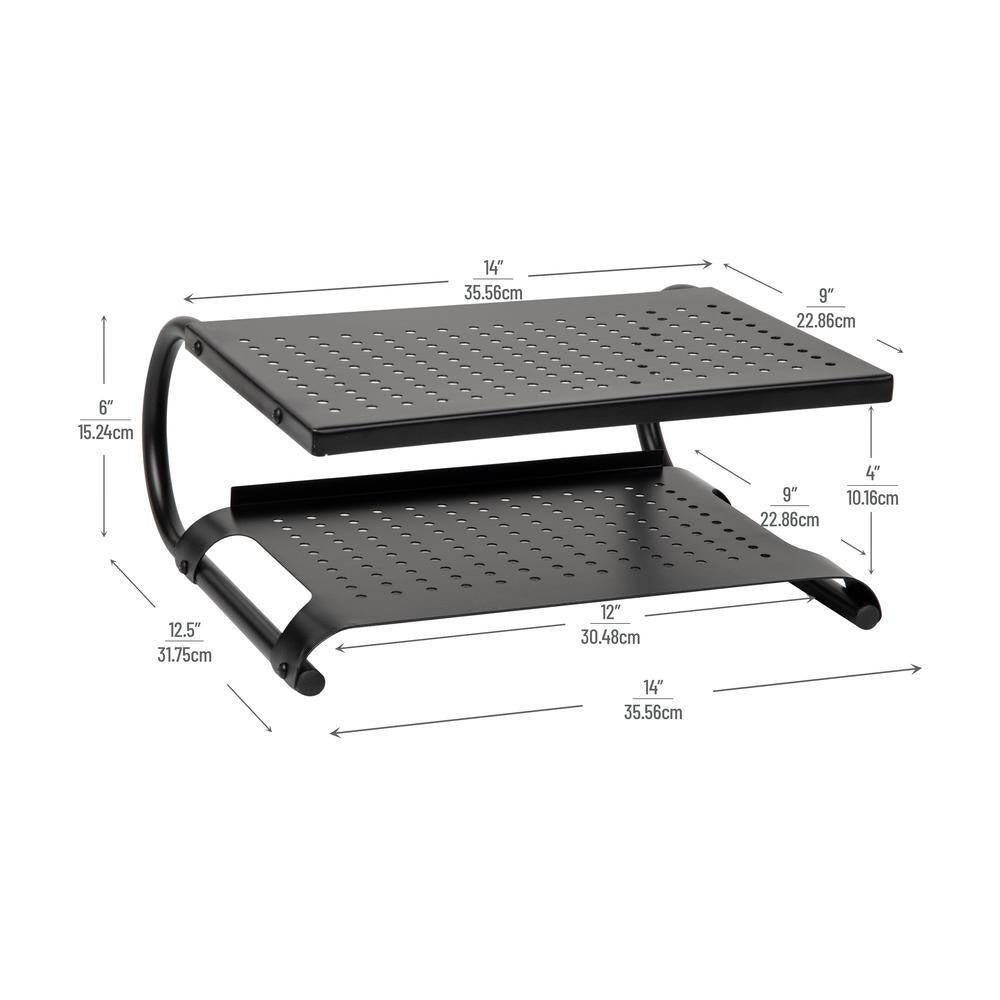 Metal Monitor Stand Riser – 14” x 12.5” Desktop Organizer & Laptop Stand, Black