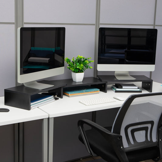 Adjustable Dual Monitor Stand – 2-Tier MDF Riser for Monitors, Laptops & TVs, Black