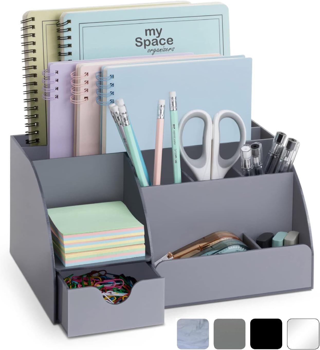 Marble Desk Organizer – 9-Section Office Supply Holder for Pens, Pencils, and Accessories – White & Grey Desktop Organizer