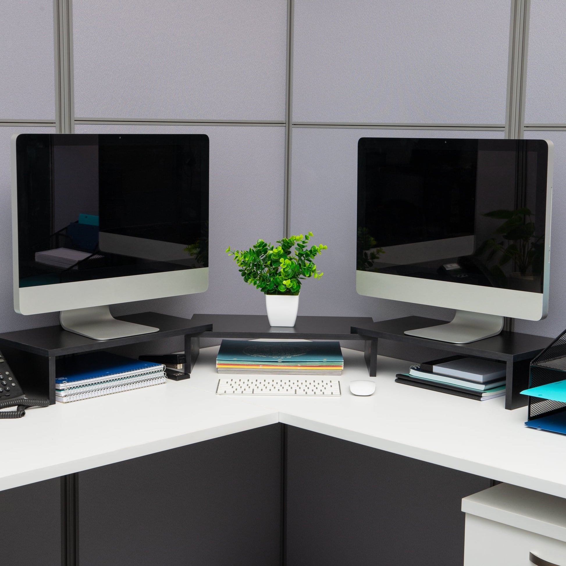 Adjustable Dual Monitor Stand – 2-Tier MDF Riser for Monitors, Laptops & TVs, Black
