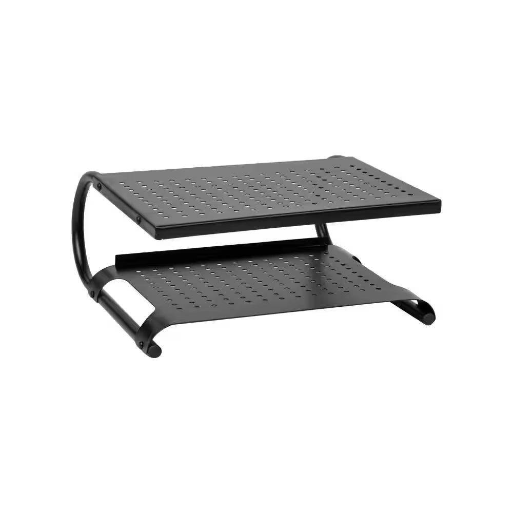 Metal Monitor Stand Riser – 14” x 12.5” Desktop Organizer & Laptop Stand, Black
