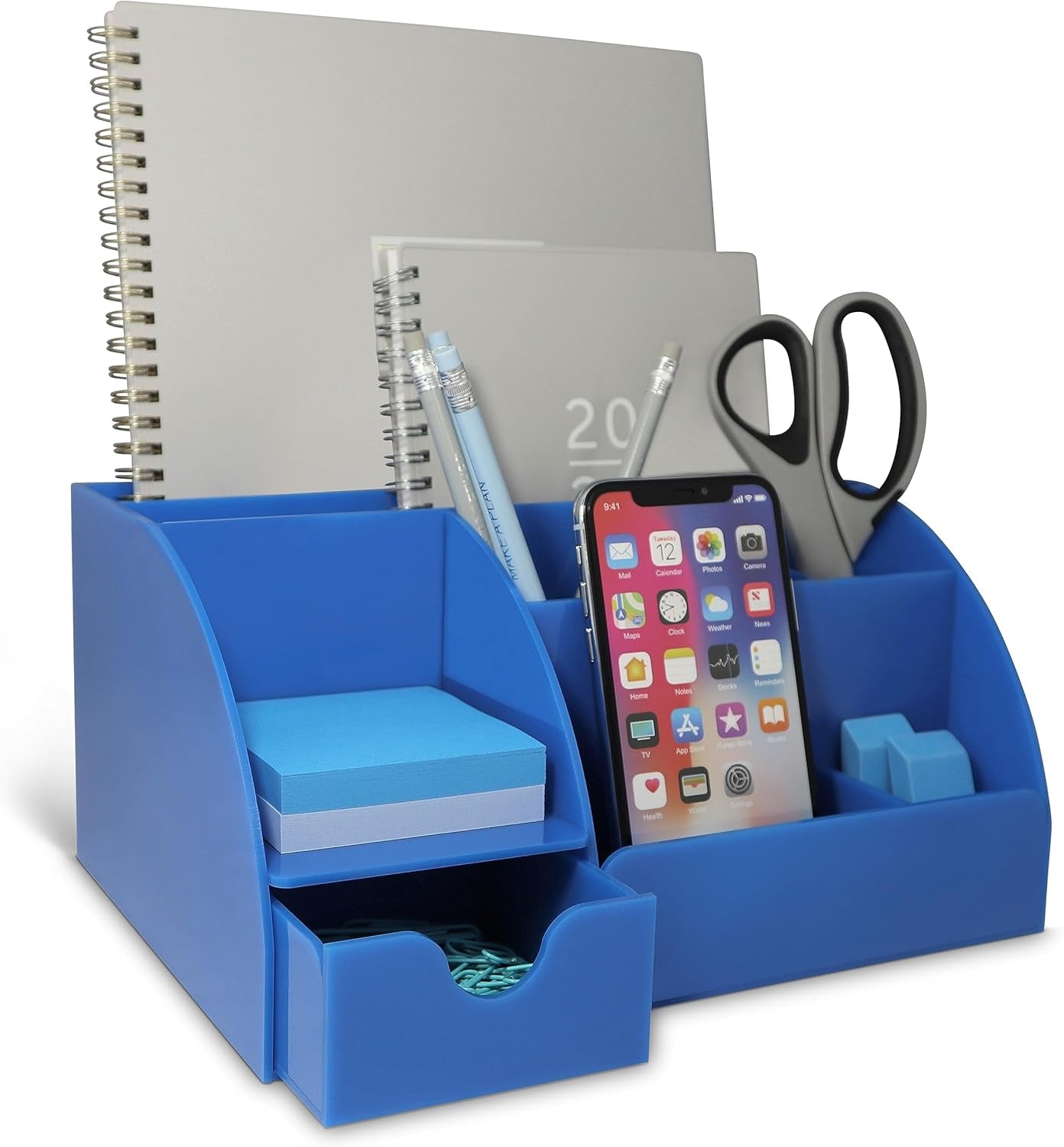 Marble Desk Organizer – 9-Section Office Supply Holder for Pens, Pencils, and Accessories – White & Grey Desktop Organizer