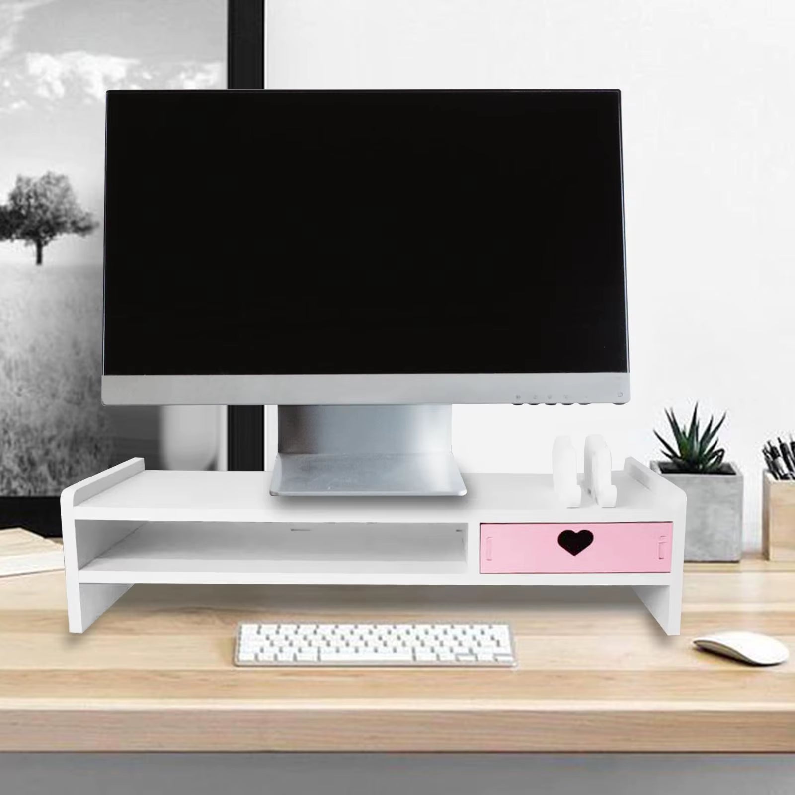 Wooden Monitor Stand Riser – Desktop Shelf Organizer for Computer, Laptop & Notebook