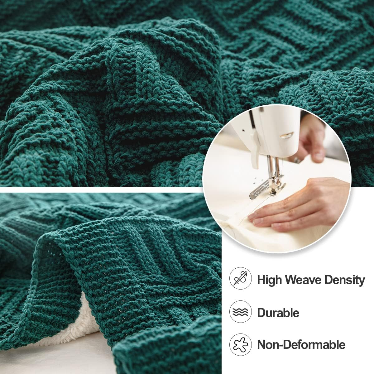 Ultra-Soft Reversible Sherpa Blanket – 60x80 Inch Twin Size, Forest Green Cable Knit Plush Throw for Bed, Couch, or Sofa – All-Season Chenille Fleece Blanket by MYLUNE