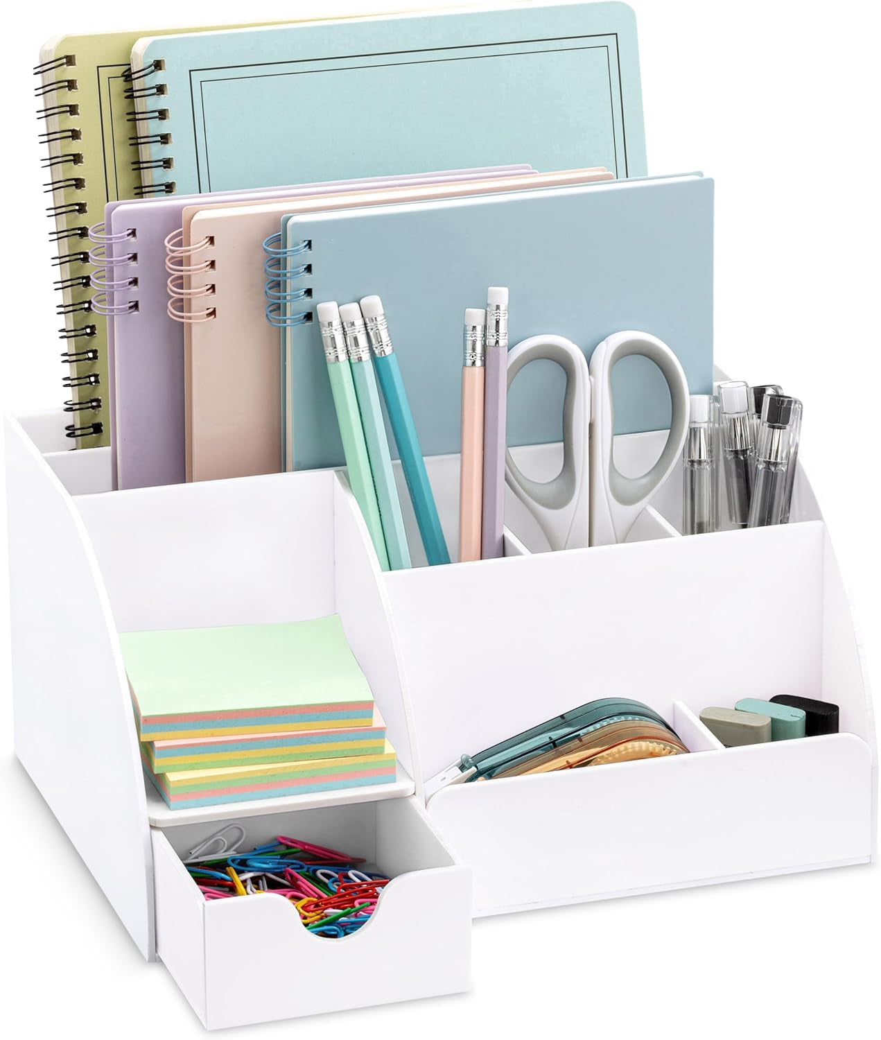 Marble Desk Organizer – 9-Section Office Supply Holder for Pens, Pencils, and Accessories – White & Grey Desktop Organizer