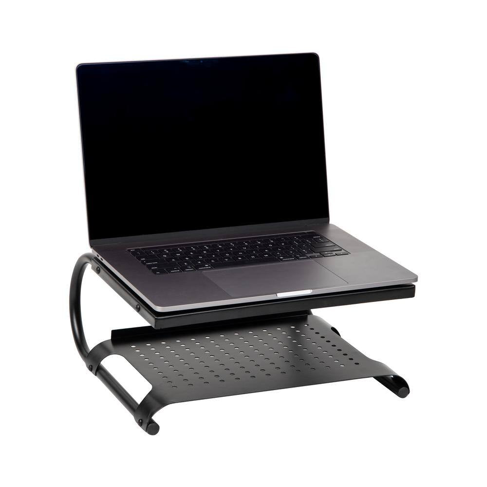 Metal Monitor Stand Riser – 14” x 12.5” Desktop Organizer & Laptop Stand, Black