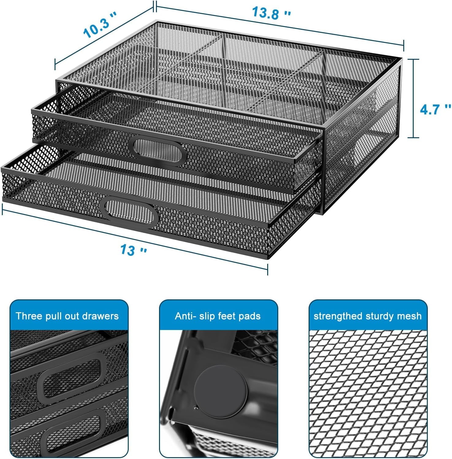 Metal Mesh Monitor Stand with Drawer – Riser with Storage for PC, Laptop & Printer