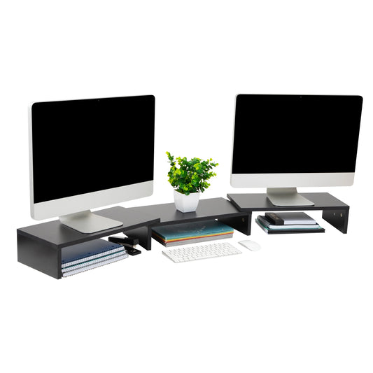 Adjustable Dual Monitor Stand – 2-Tier MDF Riser for Monitors, Laptops & TVs, Black