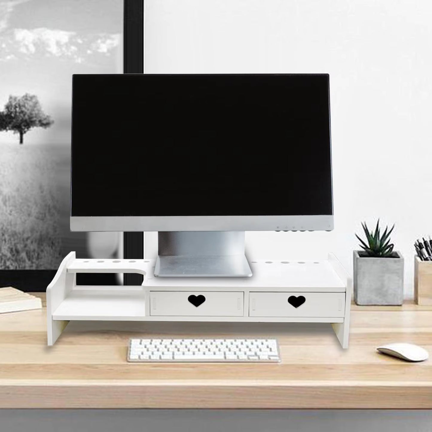Wooden Monitor Stand Riser – Desktop Shelf Organizer for Computer, Laptop & Notebook