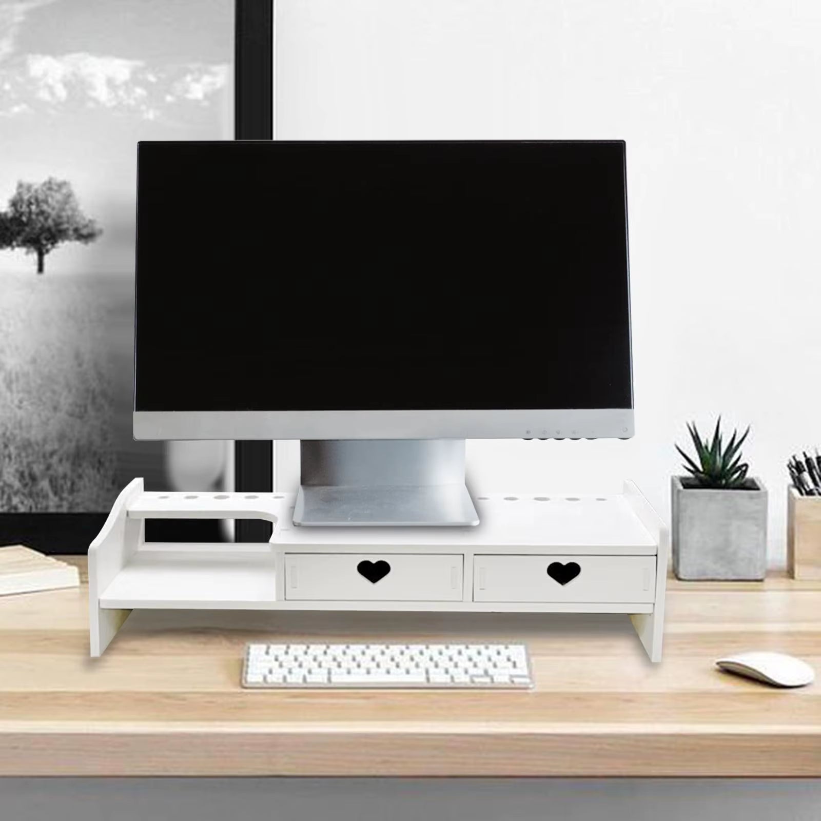 Wooden Monitor Stand Riser – Desktop Shelf Organizer for Computer, Laptop & Notebook