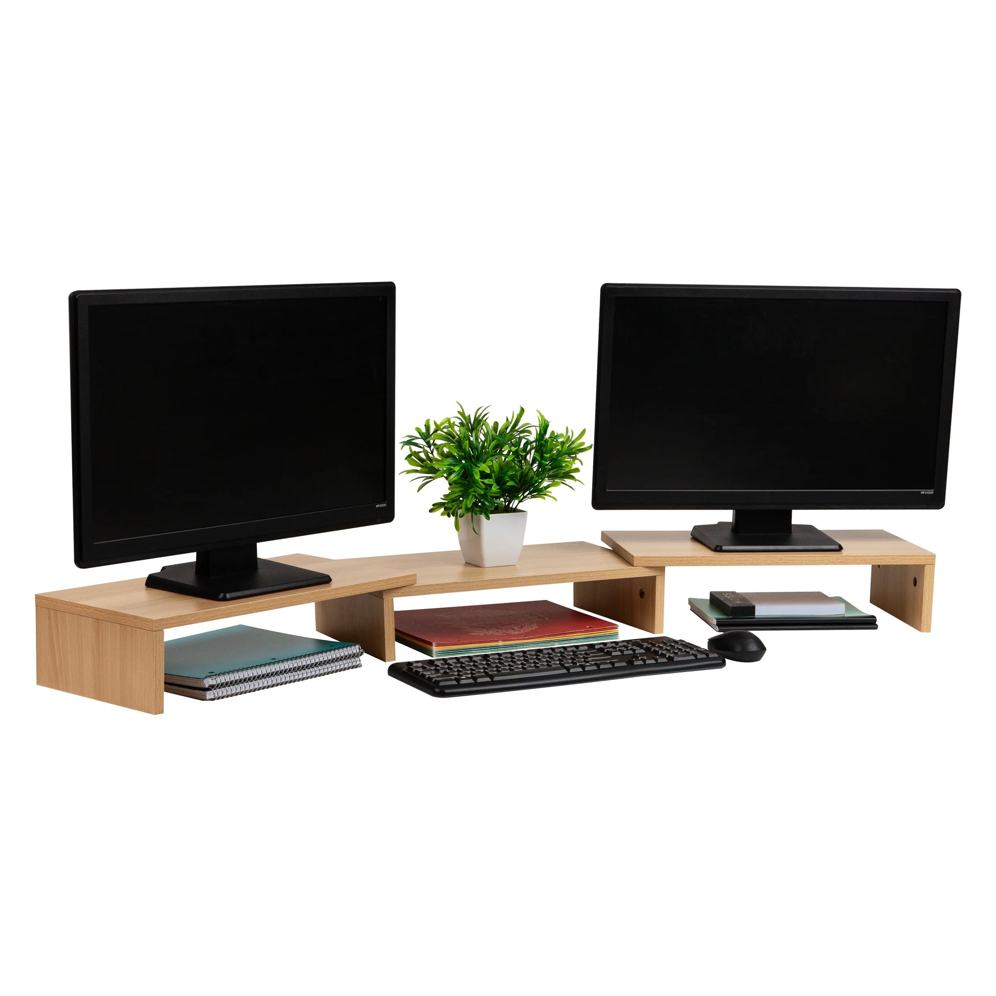 Adjustable Dual Monitor Stand – 2-Tier MDF Riser for Monitors, Laptops & TVs, Black