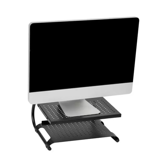 Metal Monitor Stand Riser – 14” x 12.5” Desktop Organizer & Laptop Stand, Black