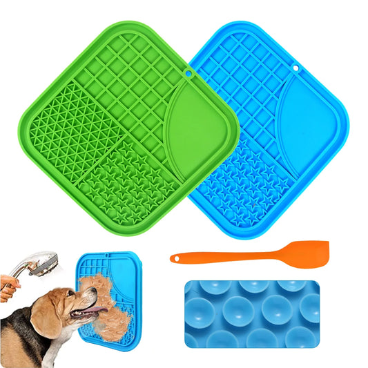 2-Pack Dog Lick Mats with Suction Cups – BPA-Free Slow Feeder for Anxiety & Boredom Relief + Spatula – Great for Bath Time, Grooming, Training