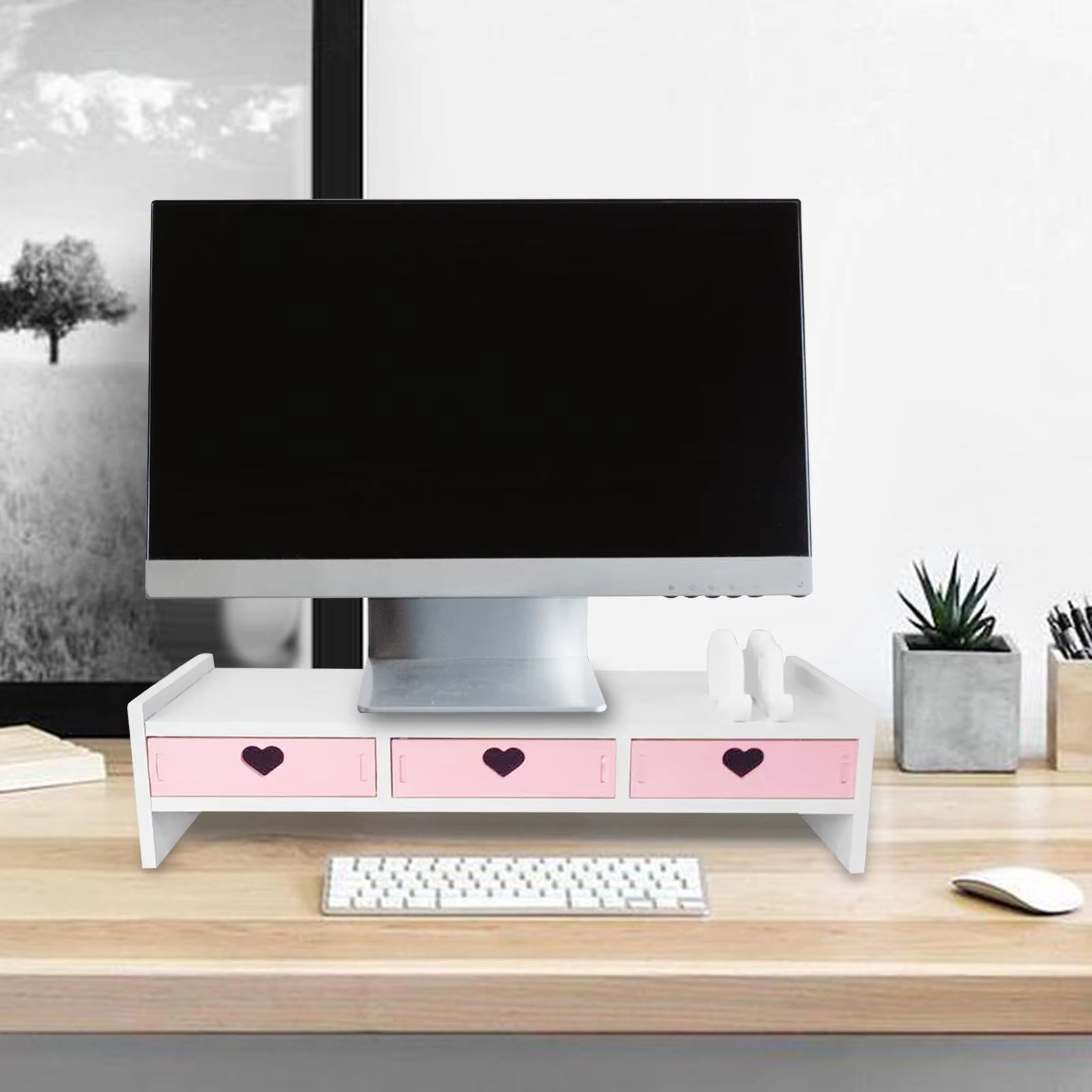 Wooden Monitor Stand Riser – Desktop Shelf Organizer for Computer, Laptop & Notebook