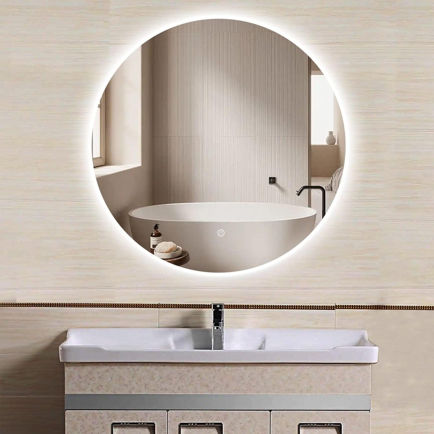 LED Bathroom Mirror for Wall – Dimmable Vanity Mirror with Adjustable Brightness, Anti-Fog, and Backlight – Ideal for Bathroom, Bedroom, or Hotel Use