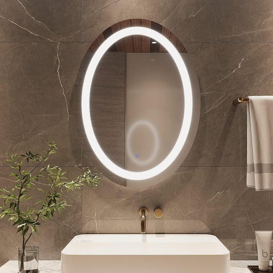 32” x 24” Oval LED Bathroom Mirror – Wall-Mounted Vanity Mirror with Adjustable Brightness, Anti-Fog, Smart Touch Controls – Perfect for Bathroom, Bedroom, or Hotel
