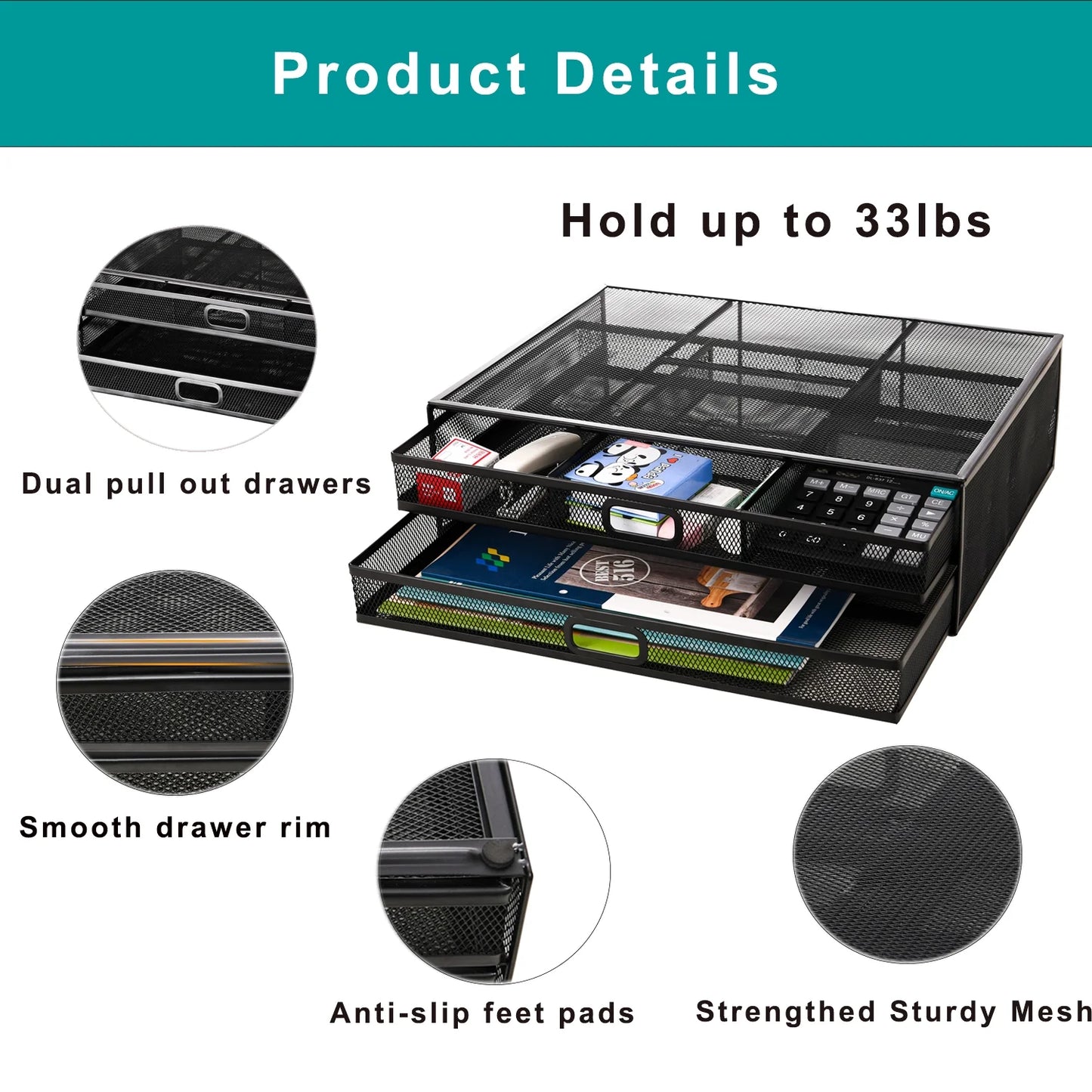Metal Mesh Monitor Stand with Drawer – Riser with Storage for PC, Laptop & Printer