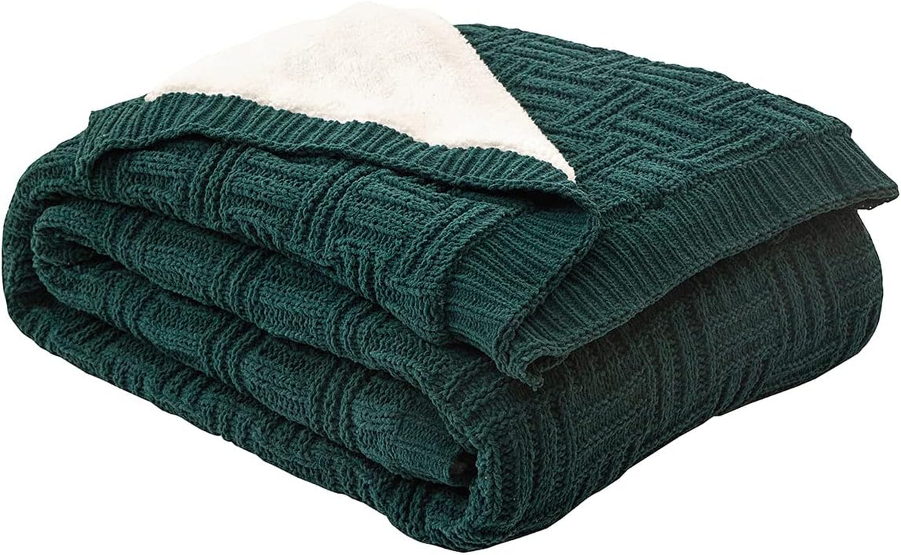 Ultra-Soft Reversible Sherpa Blanket – 60x80 Inch Twin Size, Forest Green Cable Knit Plush Throw for Bed, Couch, or Sofa – All-Season Chenille Fleece Blanket by MYLUNE