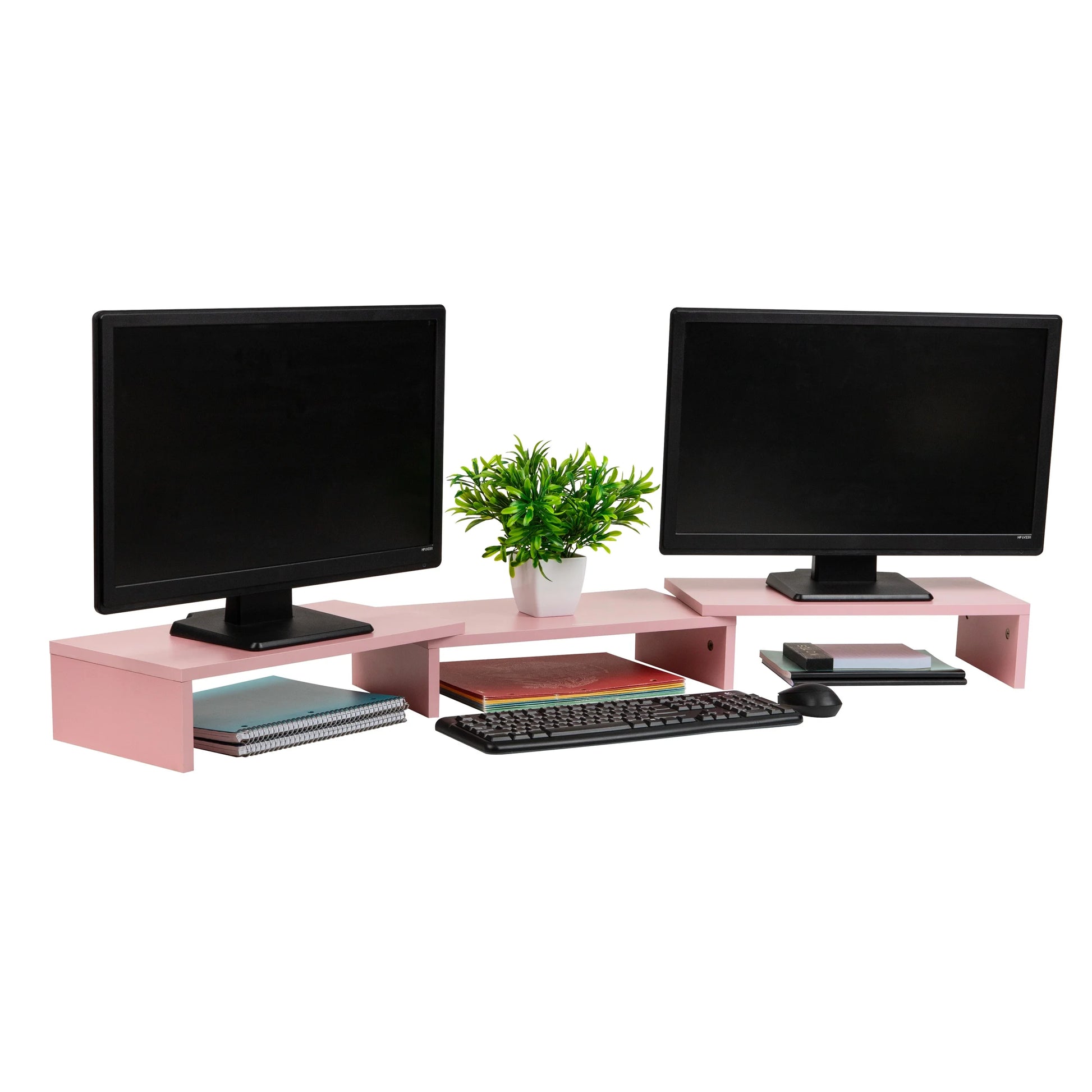 Adjustable Dual Monitor Stand – 2-Tier MDF Riser for Monitors, Laptops & TVs, Black