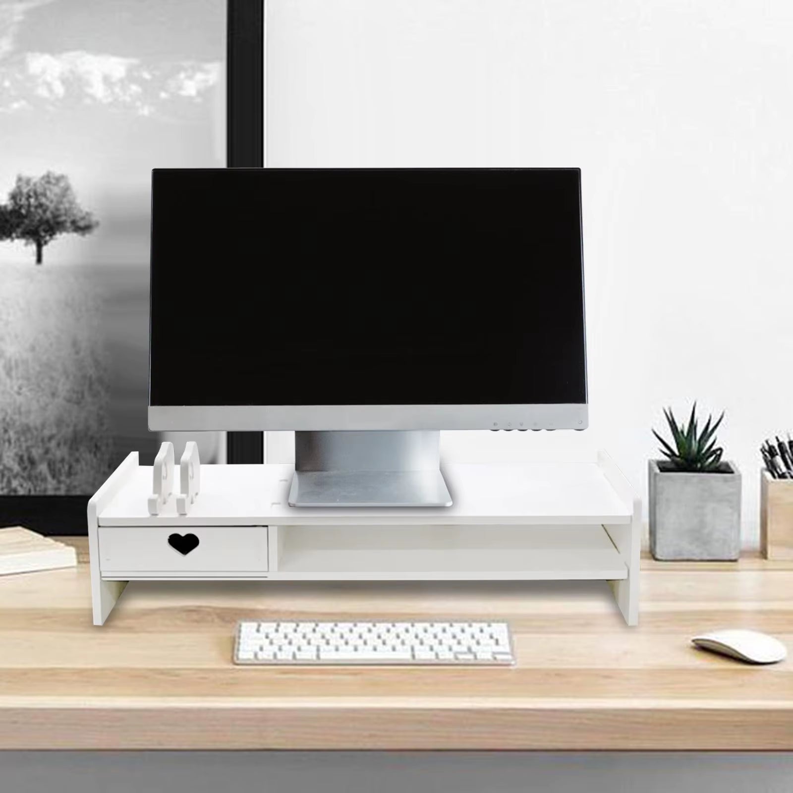 Wooden Monitor Stand Riser – Desktop Shelf Organizer for Computer, Laptop & Notebook