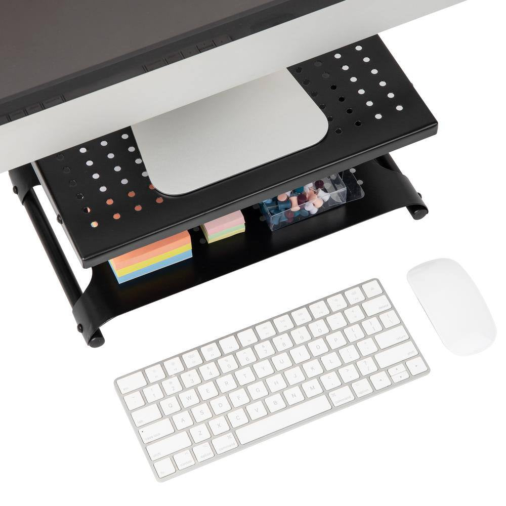 Metal Monitor Stand Riser – 14” x 12.5” Desktop Organizer & Laptop Stand, Black