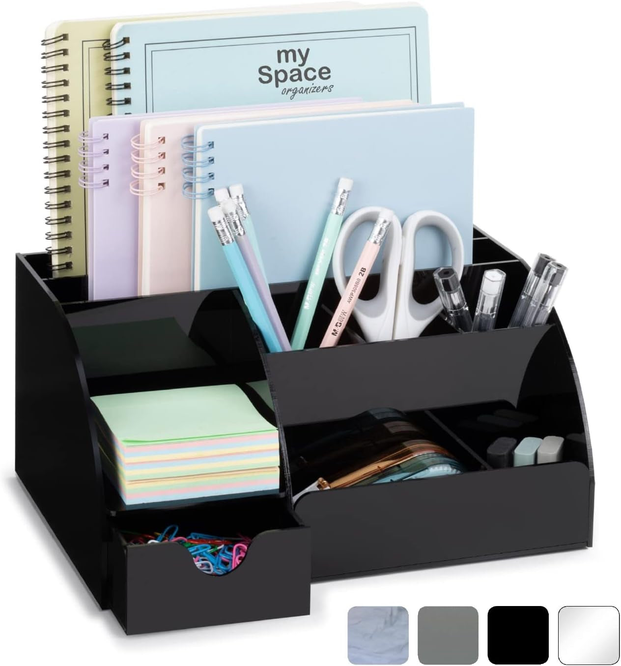 Marble Desk Organizer – 9-Section Office Supply Holder for Pens, Pencils, and Accessories – White & Grey Desktop Organizer